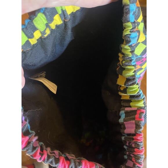 Disney Parks Mickey Mouse Cinch Bag Drawstring Colorful Checkered Side Zipper - Picture 3 of 7